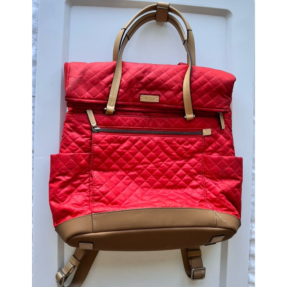 Tumi Red Quilted Fabric Lehigh Foldover Backpack Women’s Bag Use